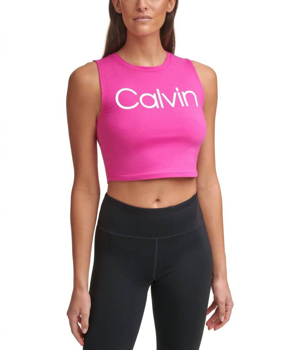 NEW CALVIN KLEIN performance cropped logo top in berry